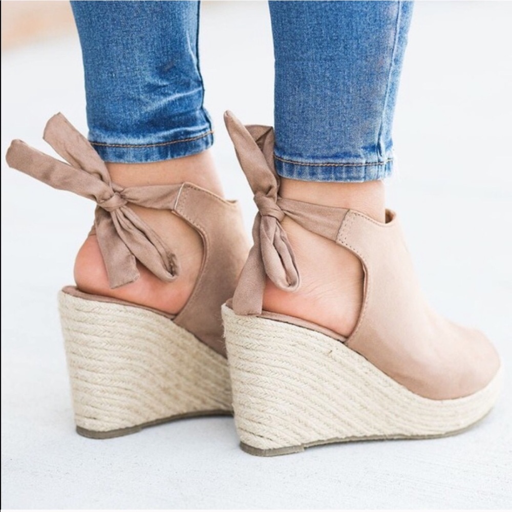 EMERY-03 Taupe Faux Suede Tie-Back Espadrille - Picture 2 of 7